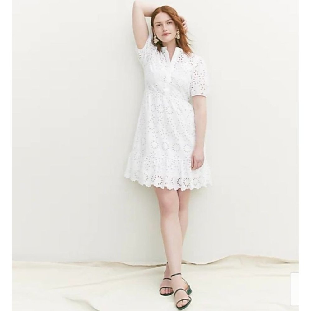 New J. Crew Puff sleeve eyelet dress AW798 White 12